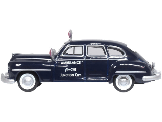 1946 DeSoto Suburban Ambulance Dark Blue "Junction City Ambulance" 1/87 (HO) Scale Diecast Model Car by Oxford Diecast-1