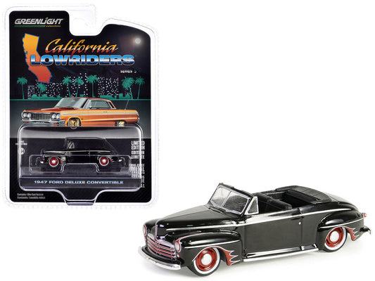 1947 Ford Deluxe Convertible Lowrider Black wit h Red Graphics "California Lowriders" Series 5 1/64 Diecast Model Car by Greenlight-2