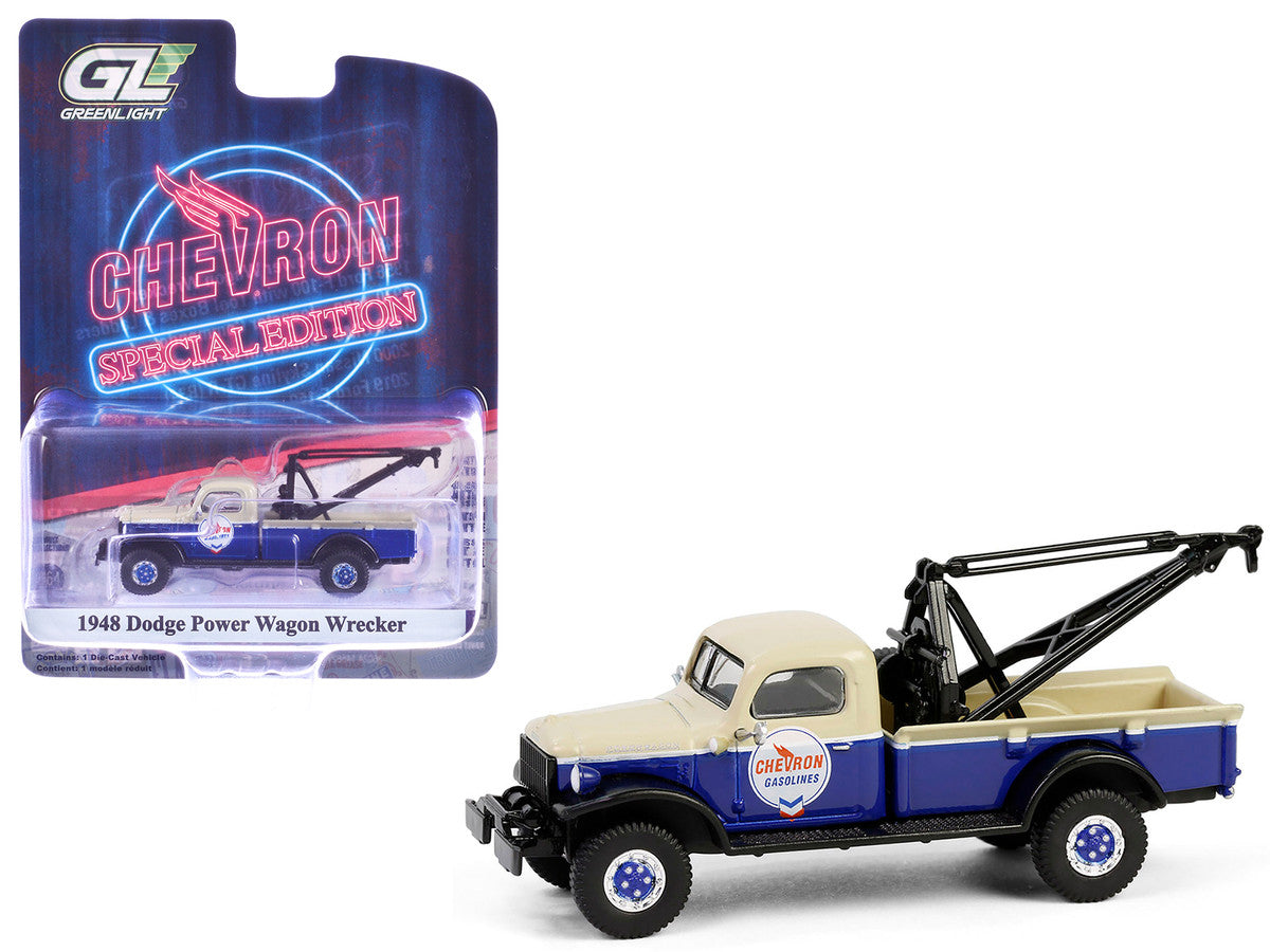 1948 Dodge Power Wagon Wrecker Tow Truck Beige and Blue "Chevron Special Edition" Series 1 1/64 Diecast Model Car by Greenlight-4