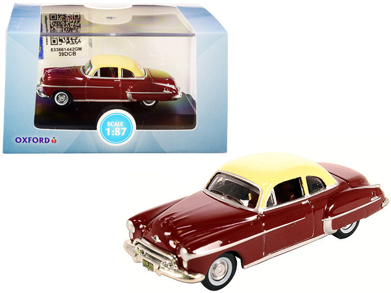 1950 Oldsmobile Rocket 88 Coupe Chariot Red with Canto Cream Top 1/87 (HO) Scale Diecast Model Car by Oxford Diecast-0