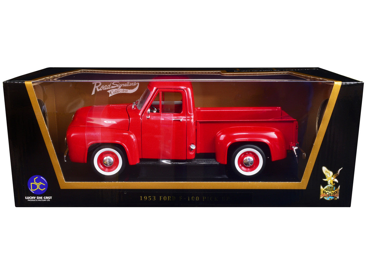 1953 Ford F-100 Pickup Truck Red 1/18 Diecast Model Car by Road Signature-1