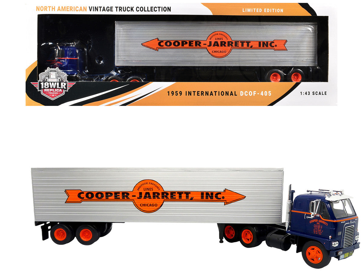 1959 International DCOF-405 Truck with Box Trailer "Cooper Jarrett Inc." Dark Blue with Orange Stripes "North American Vintage Truck Collection" 1/43 Diecast Model by Iconic Replicas-4