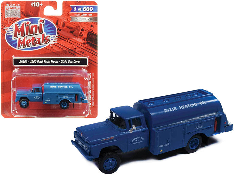 1960 Ford Tank Truck "Dixie Gas Corp." Blue 1/87 (HO) Scale Model by Classic Metal Works-0
