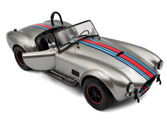 1965 Shelby Cobra 427 MKII "Solido Works M Racing Tribute" Gray Metallic with Stripes 1/18 Diecast Model Car by Solido-1