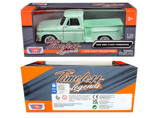 1966 GMC C1000 Fenderside Pickup Truck Light Green "Timeless Legends" Series 1/24 Diecast Model Car by Motormax-2