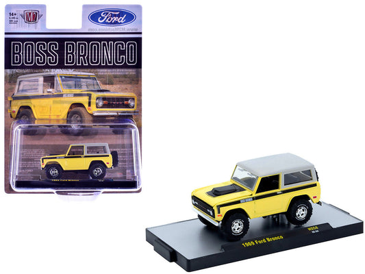 1969 Ford Bronco Yellow with Black Stripes and Gray Top Limited Edition to 6380 pieces Worldwide 1/64 Diecast Model Car by M2 Machines-2