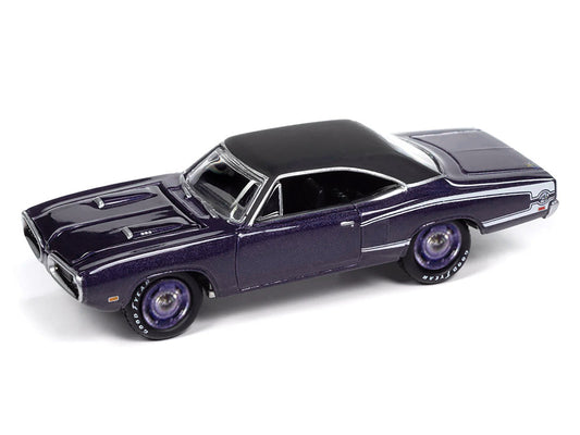 1970 Dodge Coronet Super Bee "Mr. Norm's" Plum Crazy Metallic with Black Top and White Stripes 1/64 Diecast Model Car by Johnny Lightning-1