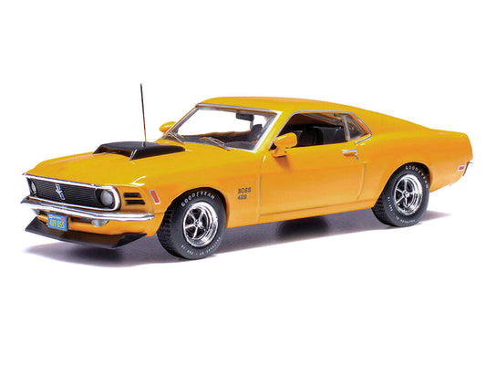 1970 Ford Mustang Boss 429 Bright Yellow with Black Hood Scoop 1/43 Diecast Model Car by IXO Models-1
