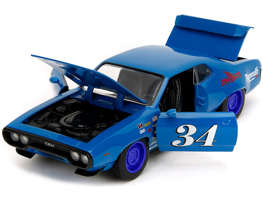 1972 Plymouth GTX #34 Blue with Graphics "Bigtime Muscle" Series 1/24 Diecast Model Car by Jada-2