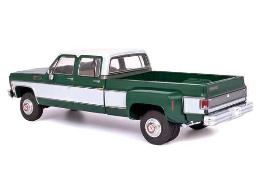 1973 GMC Sierra Grande 3500 Crew Cab Dually Pickup Truck Green and White 1/64 Diecast Model by IXO Models-1
