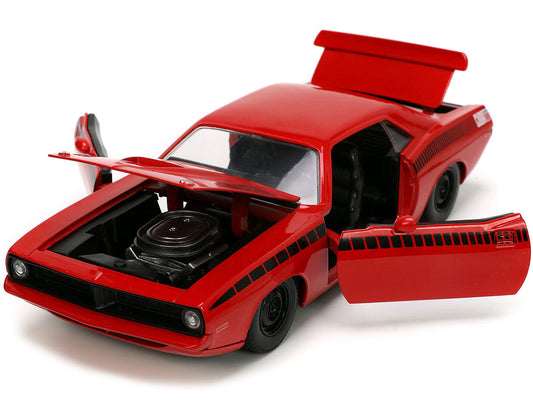 1973 Plymouth Barracuda Red with Black Stripes "Bigtime Muscle" Series 1/24 Diecast Model Car by Jada-1