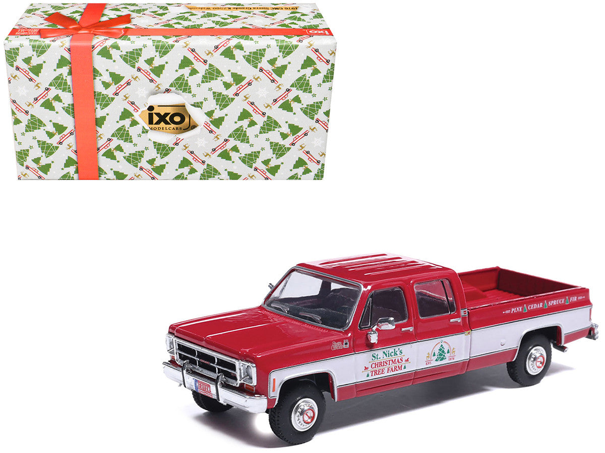 1976 GMC Sierra Grande K2500 Wideside Pickup Truck "St. Nick's Christmas Tree Farm" Red with White Sides "Christmas Limited Edition" 1/64 Diecast Model Car by IXO Models-3