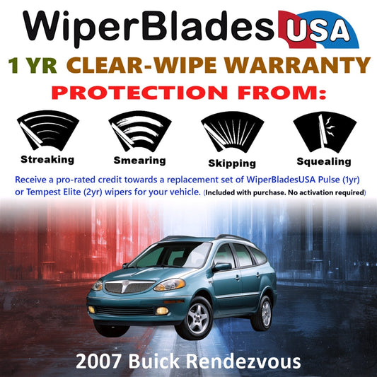 2007 Buick Rendezvous Wiper Blades w/1yr Wear Warranty (Set of 3) w/Rear Wipers-1