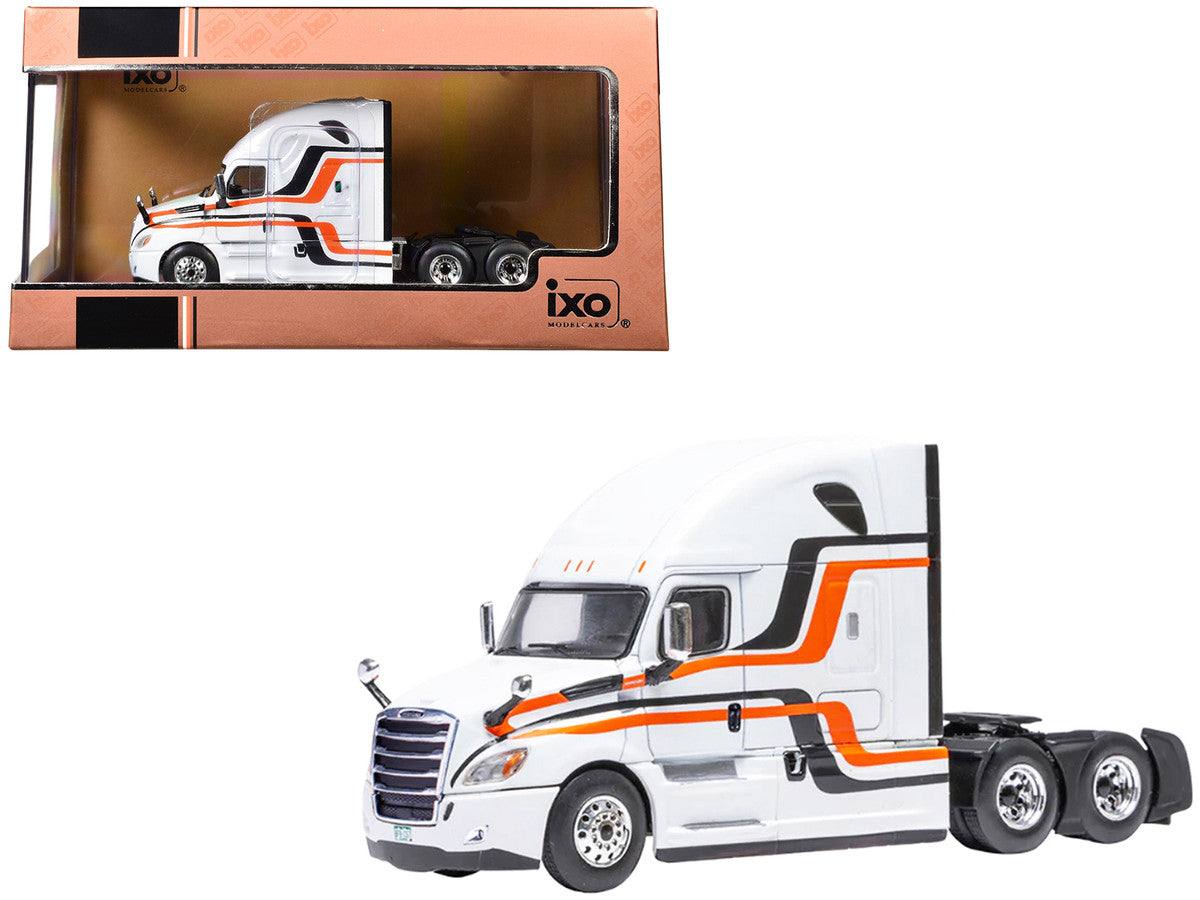 2018 Freightliner Cascadia Truck Tractor White with Black and Orange Stripes 1/64 Diecast Model by IXO Models-2