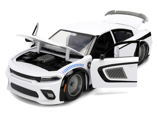 2021 Dodge Charger SRT Hellcat White with Graphics and Stormtrooper Figure "Star Wars" Franchise "Hollywood Rides" Series 1/24 Diecast Model Car by Jada-2
