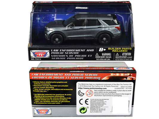 2022 Ford Police Interceptor Utility Gray Metallic Unmarked "Custom Builder's Kit" "Law Enforcement and Public Service" Series 1/43 Diecast Model Car by Motormax-1
