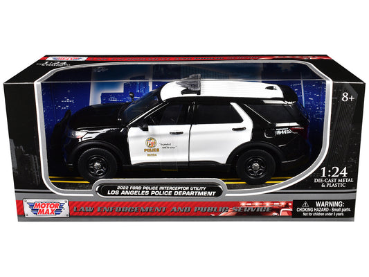 2022 Ford Police Interceptor Utility "Los Angeles Police Department" Black and White "Law Enforcement and Public Service" Series 1/24 Diecast Model Car by Motormax-1