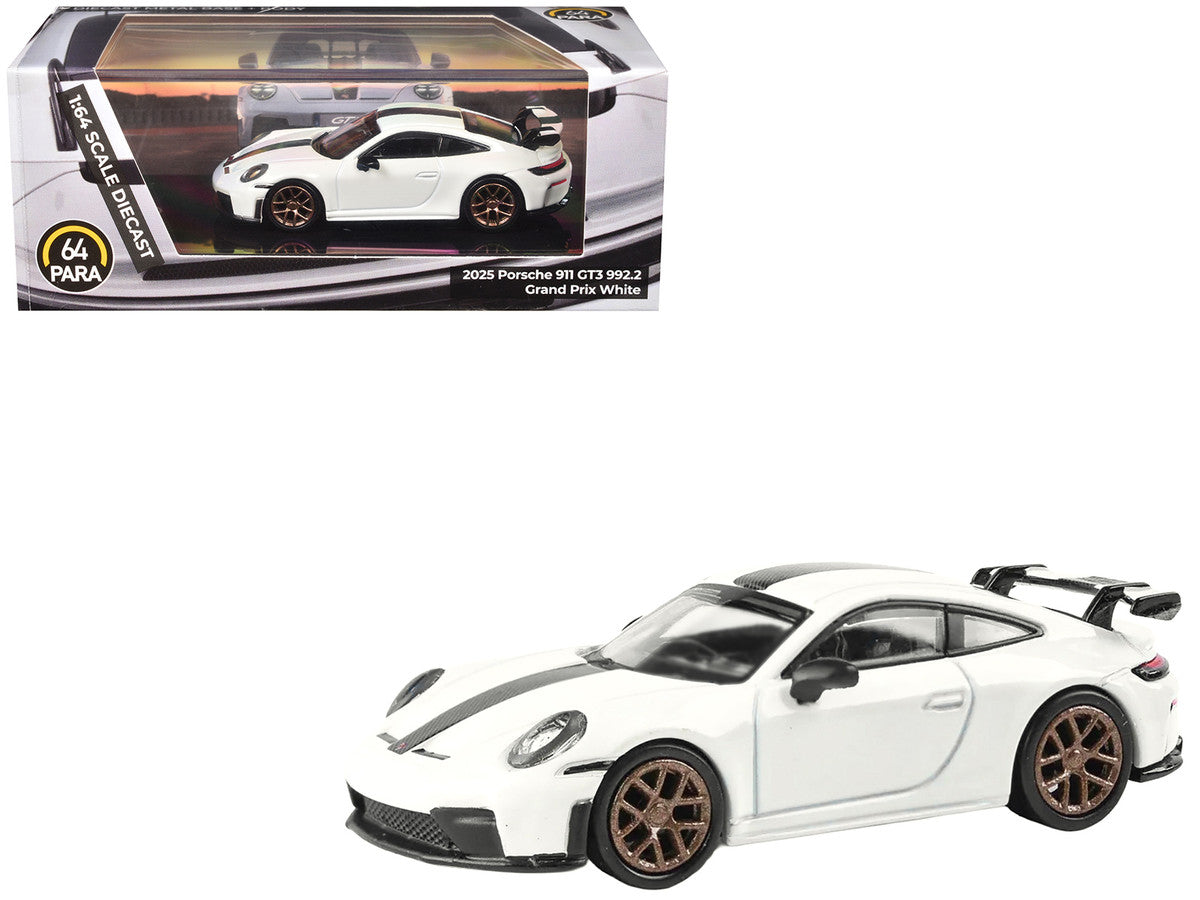 2025 Porsche 911 GT3 (992.2) Grand Prix White with Carbon Stripe 1/64 Diecast Model Car by Paragon-3