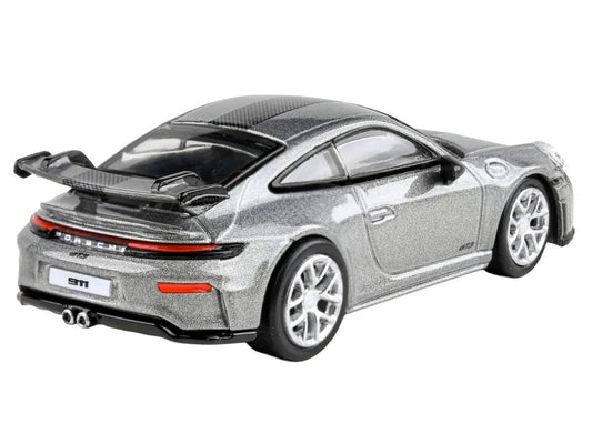 2025 Porsche 911 GT3 (992.2) GT Silver Metallic with Carbon Stripe 1/64 Diecast Model Car by Paragon Models-0
