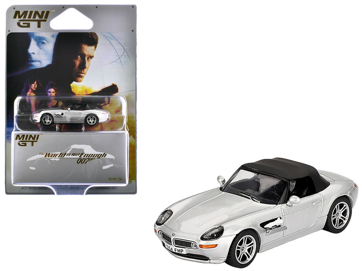 BMW Z8 Silver Metallic with Black Soft Top 007 James Bond "The World Is Not Enough" (1999) Movie Limited Edition 1/64 Diecast Model Car by Mini GT-2