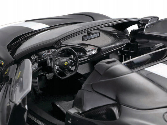 Ferrari SF90 Spider Assetto Fiorano Black Metallic with White Stripes "Signature Series" 1/18 Diecast Model Car by Bburago-1