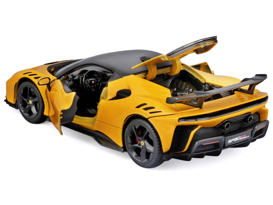 Ferrari SF90 XX Stradale Yellow with Black Top "Race and Play" Series 1/24 Diecast Model Car by Bburago-1