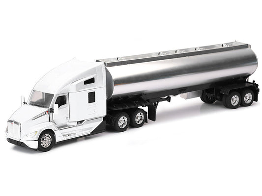 Kenworth T680 Truck White with Oil Tanker Trailer Chrome "Long Haul Trucker" Series 1/32 Diecast Model by New Ray-1