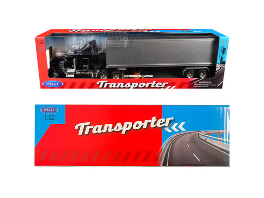 Kenworth W900 Truck Black with Gray Container 1/32 Diecast Model by Welly-2