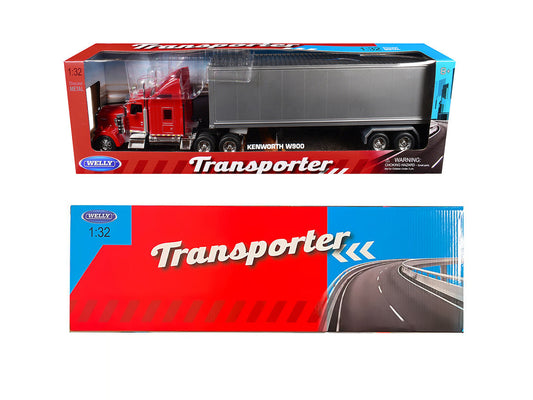 Kenworth W900 Truck Red with Gray Container 1/32 Diecast Model by Welly-2