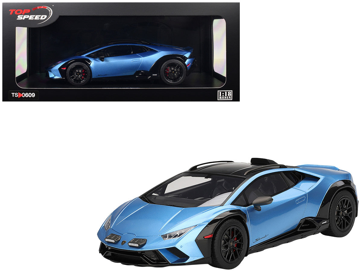Lamborghini Huracan Sterrato Blu Aegir Blue Metallic with Matt Black Top 1/18 Model Car by Top Speed-4