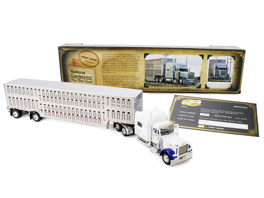 Peterbilt 379 with 70" Mid-Roof Sleeper and Wilson Silverstar Livestock Trailer "National Carriers" White "Legacy Series #5" 1/64 Diecast Model by DCP/First Gear-1