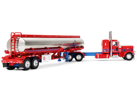 Peterbilt 389 with 36" Flat Top Sleeper and Heil Fuel Tank Trailer "Sancken Custom Truck by Amcan" Red "Big Rigs" Series II #3 1/64 Diecast Model by DCP/First Gear-1