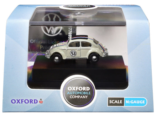 Volkswagen Beetle #53 Beige with Stripes and Black Top 1/148 (N) Scale Diecast Model Car by Oxford Diecast-1