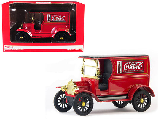 1917 Ford Model T Cargo Van "Coca-Cola" Red with Black Top 1/24 Diecast Model Car by Motorcity Classics-0