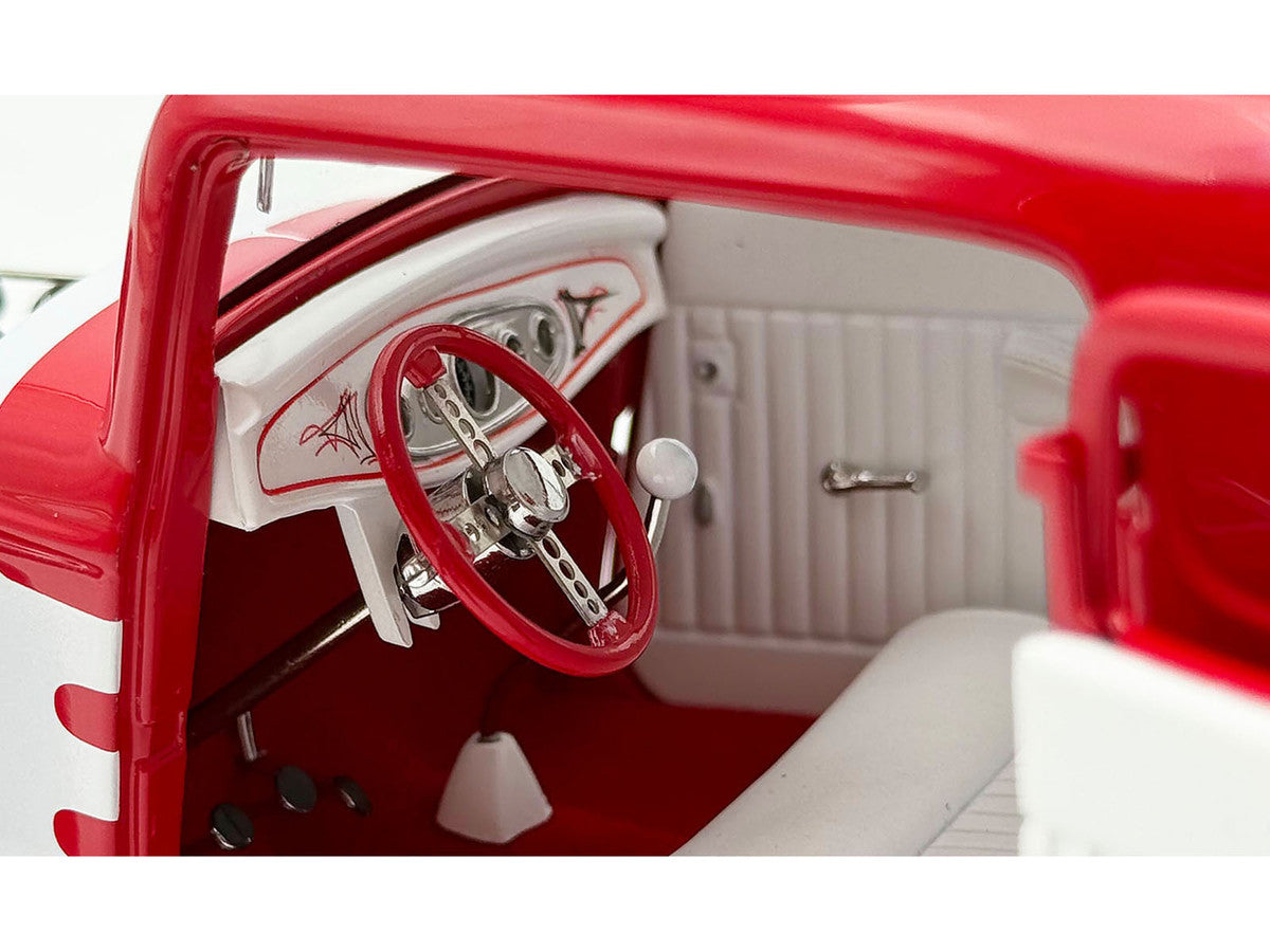 1932 Ford 3 Window Coupe "Peppermint Twist" Red with White Graphics Limited Edition to 372 pieces Worldwide 1/18 Diecast Model Car by ACME-3