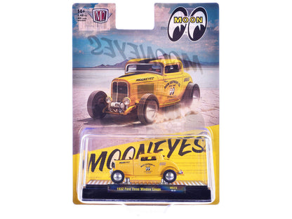 1932 Ford Three-Window Coupe "MoonEyes" Yellow with Black Stripe Limited Edition to 4400 pieces Worldwide 1/64 Diecast Model Car by M2 Machines-1