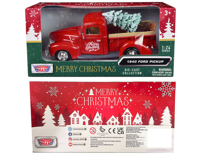 1940 Ford Pickup Truck Red "Merry Christmas" with Tree Accessory 1/24 Diecast Model Car by Motormax-1