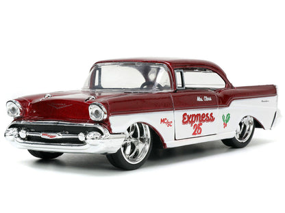 1941 Ford Pickup Truck Red and White "Santa's Workshop" and 1957 Chevrolet Bel Air Red Metallic and White "Express 25" with Mr. and Mrs. Santa Claus Diecast Figures "Holiday Rides" Series 1/32 Diecast Model Cars by Jada-3