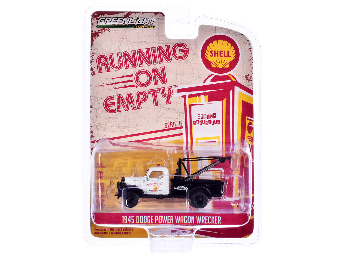 1945 Dodge Power Wagon Wrecker Tow Truck "Shell Oil" White and Black "Running on Empty" Series 17 1/64 Diecast Model Car by Greenlight-1