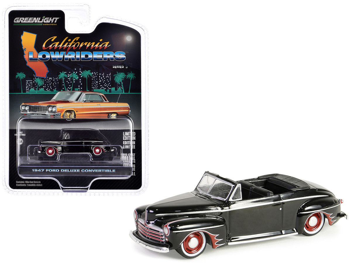 1947 Ford Deluxe Convertible Lowrider Black wit h Red Graphics "California Lowriders" Series 5 1/64 Diecast Model Car by Greenlight-2