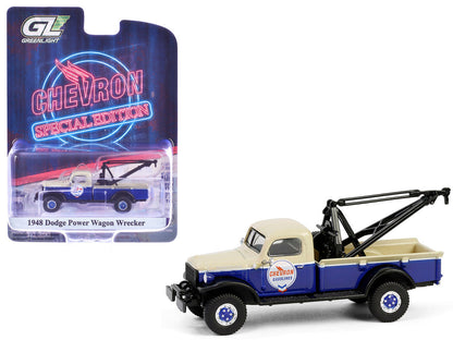 1948 Dodge Power Wagon Wrecker Tow Truck Beige and Blue "Chevron Special Edition" Series 1 1/64 Diecast Model Car by Greenlight-4