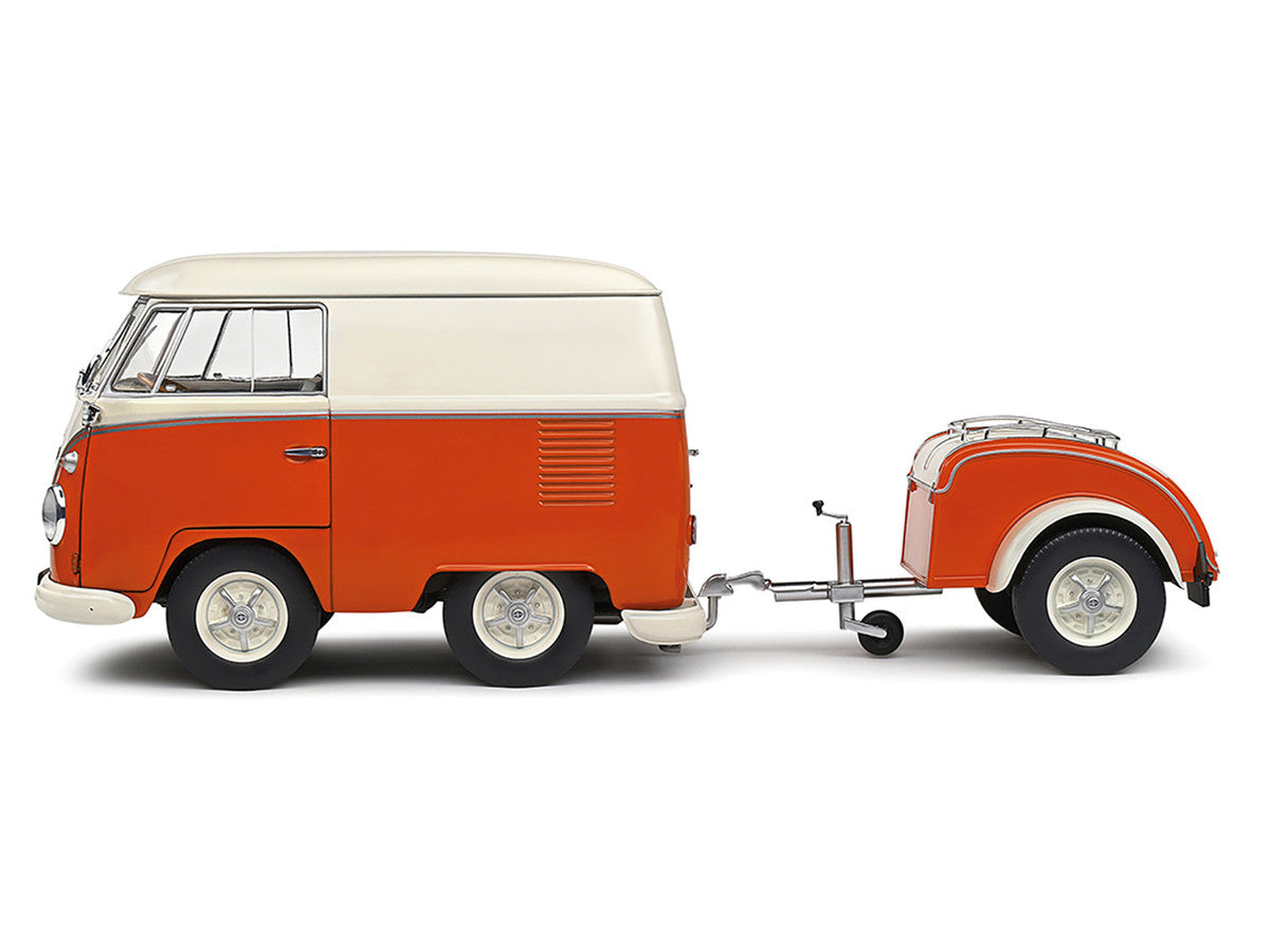 1950 Volkswagen Kool Kombi Van with Trailer Orange and White 1/18 Diecast Model Car by Solido-0