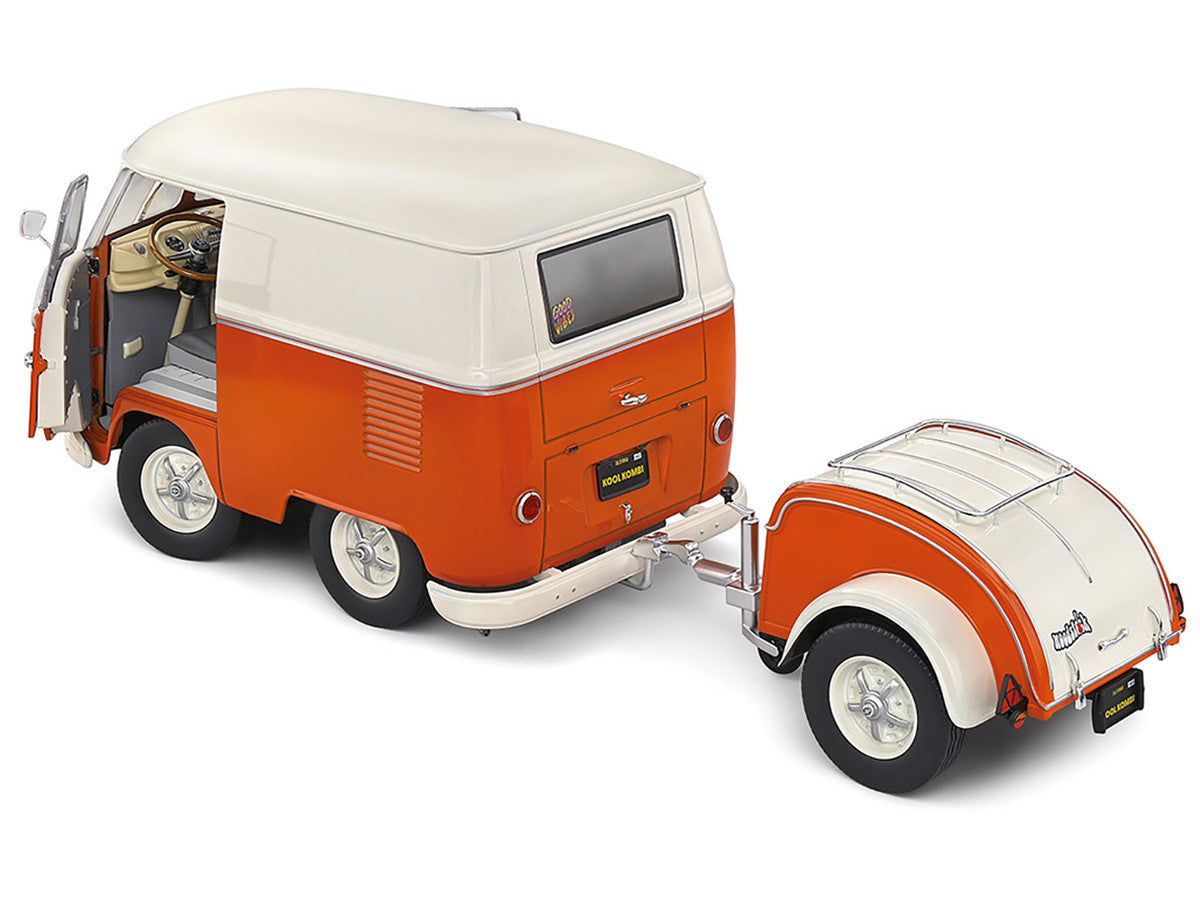 1950 Volkswagen Kool Kombi Van with Trailer Orange and White 1/18 Diecast Model Car by Solido-2