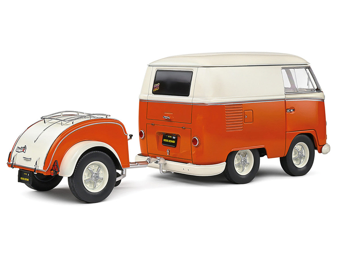 1950 Volkswagen Kool Kombi Van with Trailer Orange and White 1/18 Diecast Model Car by Solido-1