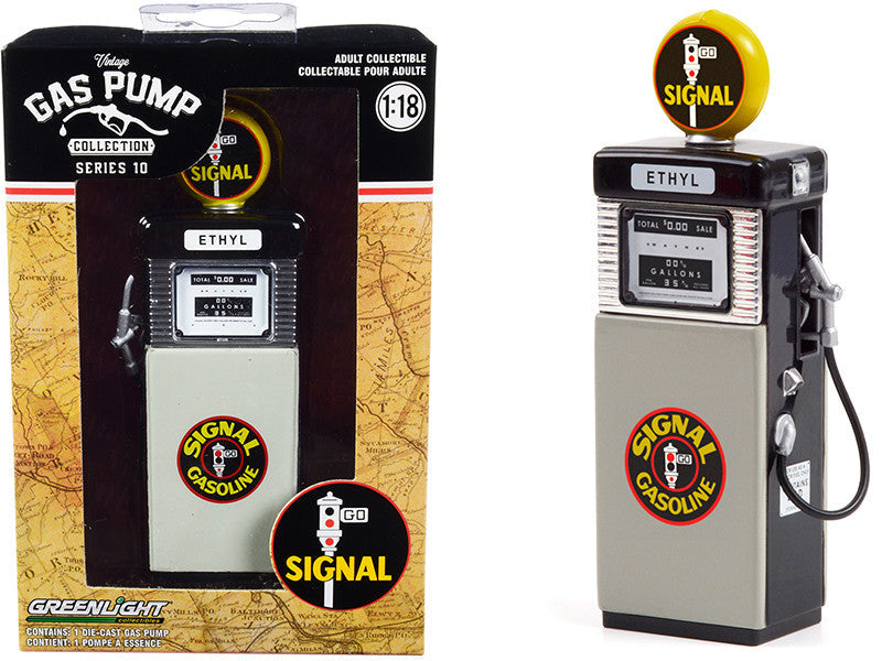 1951 Wayne 505 Gas Pump "Signal Gasoline" Black and Gray "Vintage Gas Pumps" Series 10 1/18 Diecast Model by Greenlight-0