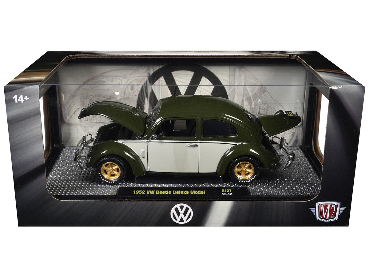 1952 Volkswagen Beetle Deluxe Model Dark Green with Beige Sides Limited Edition to 5250 pieces Worldwide 1/24 Diecast Model Car by M2 Machines-2