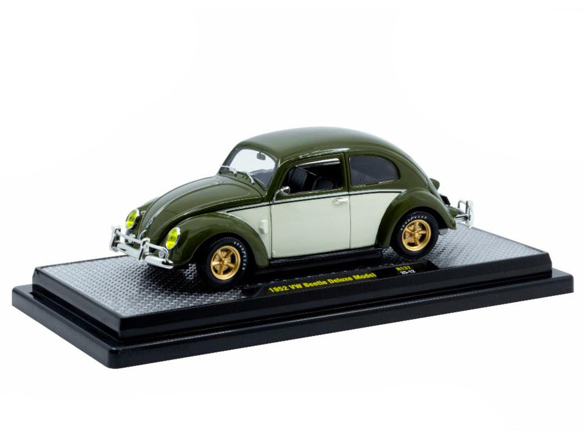 1952 Volkswagen Beetle Deluxe Model Dark Green with Beige Sides Limited Edition to 5250 pieces Worldwide 1/24 Diecast Model Car by M2 Machines-1