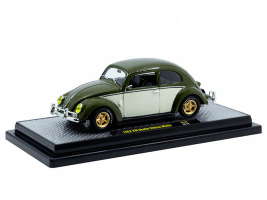 1952 Volkswagen Beetle Deluxe Model Dark Green with Beige Sides Limited Edition to 5250 pieces Worldwide 1/24 Diecast Model Car by M2 Machines-1