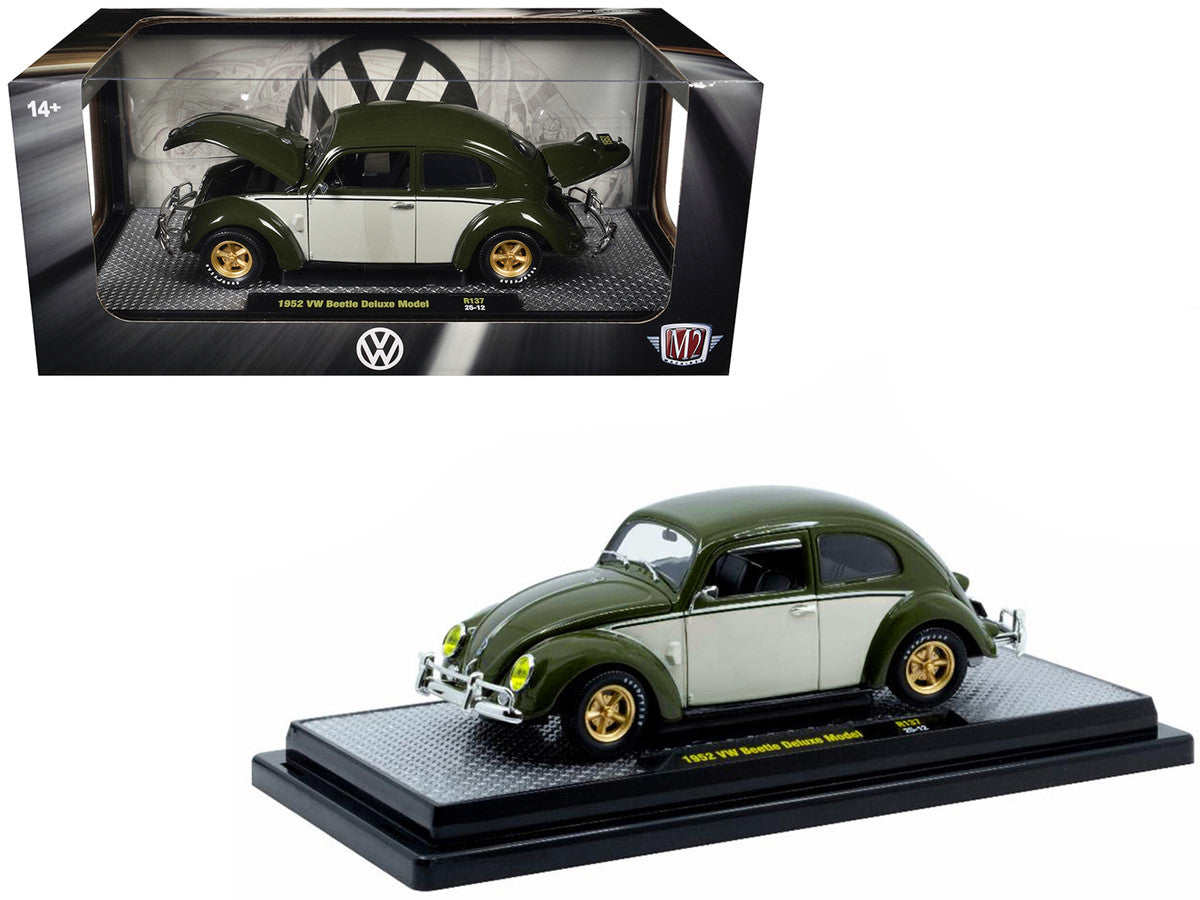 1952 Volkswagen Beetle Deluxe Model Dark Green with Beige Sides Limited Edition to 5250 pieces Worldwide 1/24 Diecast Model Car by M2 Machines-0