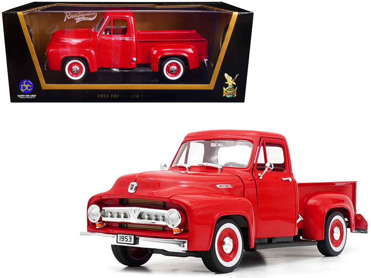 1953 Ford F-100 Pickup Truck Red 1/18 Diecast Model Car by Road Signature-2